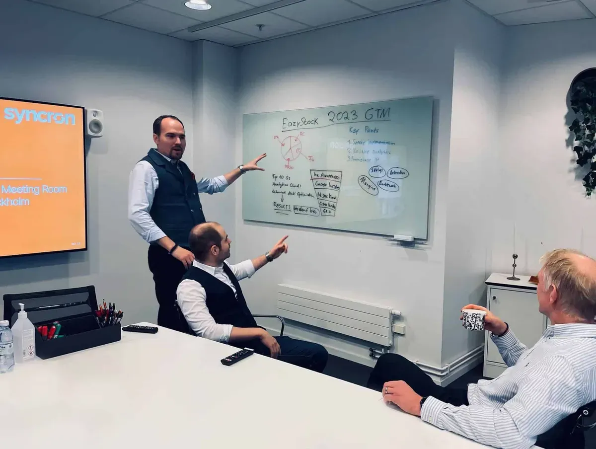 Felix Kogler und Michael Schnepf beim Strategie-Meeting im EazyStock Headquarters in Stockholm