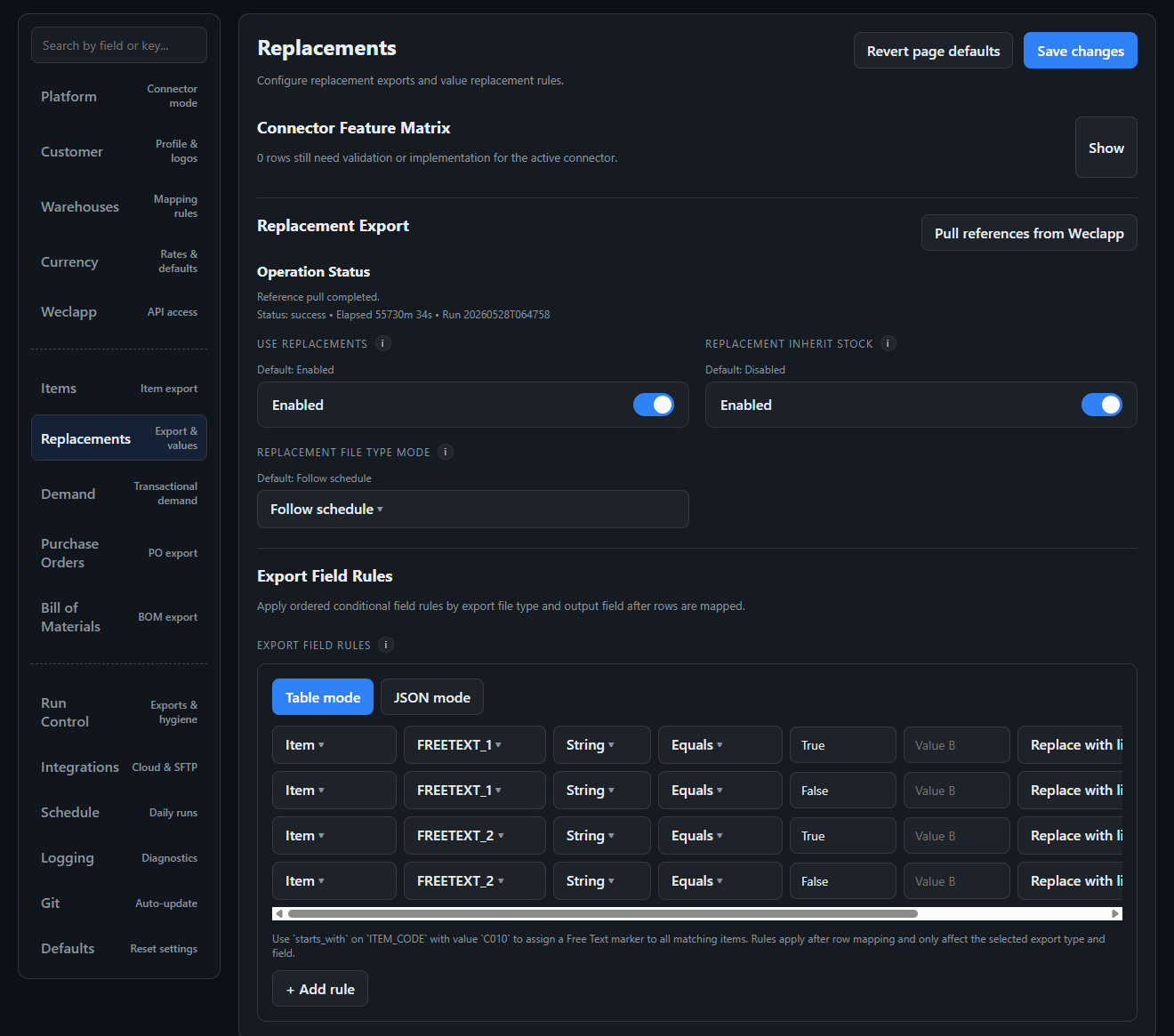 EazyERP Admin: konfigurierbare Wert-Ersetzungen im Feldmapping